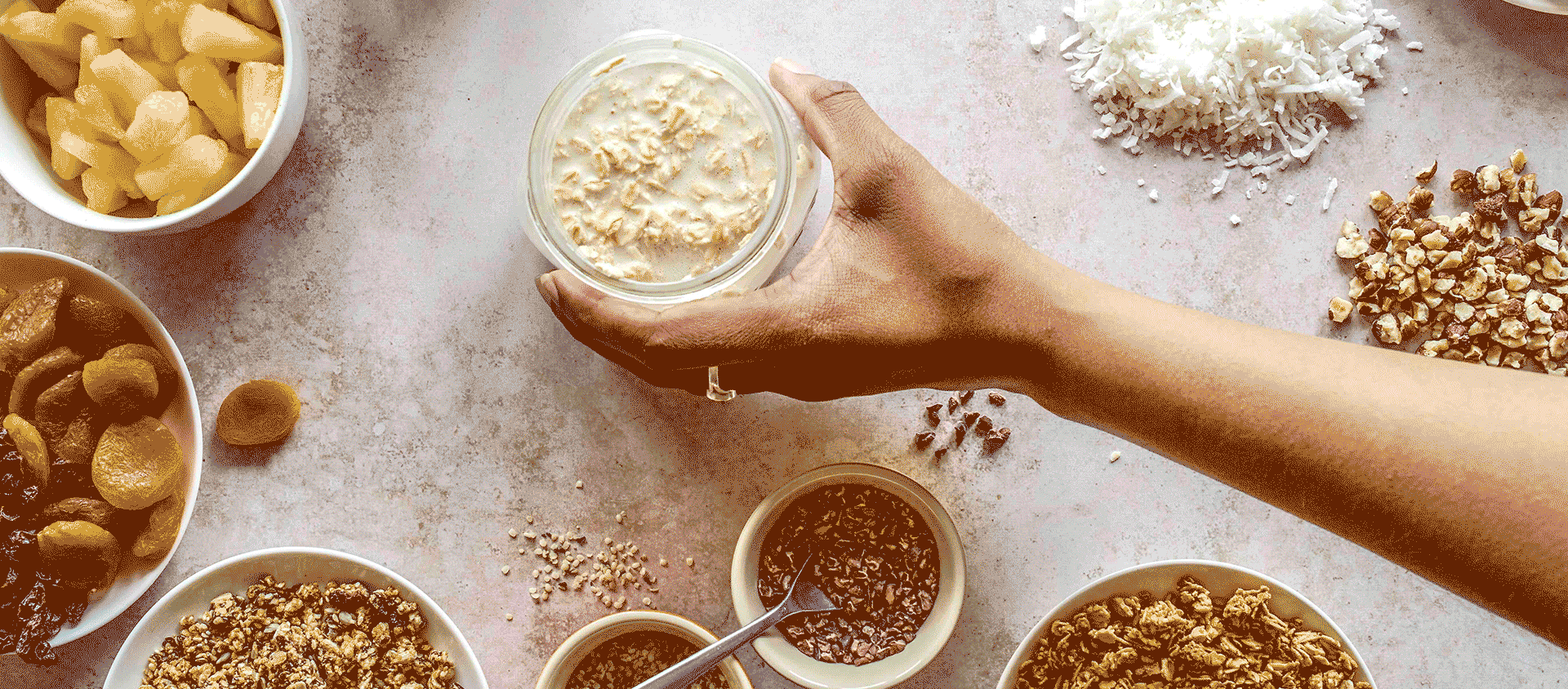 Oatmeal in bowl with toppings