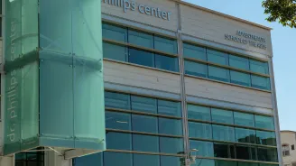 Facade of the Dr. Phillips Center for the Performing Arts with the AdventHealth School of Arts signage.