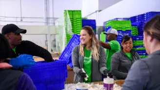 Volunteers working.