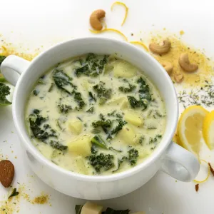 Bowl of potato-kale soup