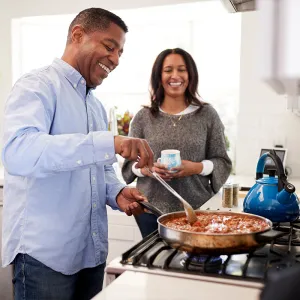 A couple cooking