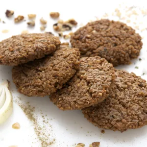 Five millet patties on white surface with onion garnish