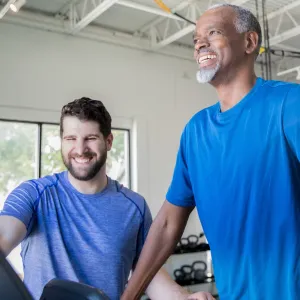 A man does a workout on a treadmill.