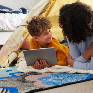 A mother and son spending time together.