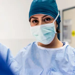 A nurse wearing a mask in the hospital.