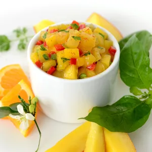 Dish of mango salsa