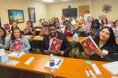 AHU Denver nursing students receive their iPads in May 2022.