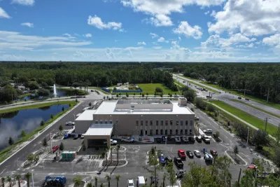 Aerial view of the Freytag Cancer Center on the AdventHealth Palm Coast campus.