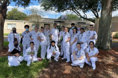 The first class of Lake-Sumter State College students to go through AdventHealth Waterman's new education unit.