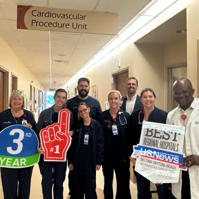 AdventHealth Daytona Beach leaders celebrate US News and World Report rankings with team members