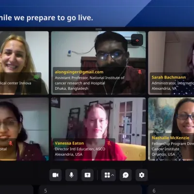 Dr. McKenzie (bottom right) on a zoom meeting speed mentoring internationally through her affiliation with the American Society of Clinical Oncology.