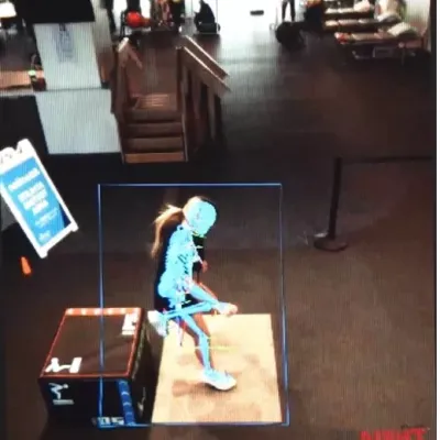 Screen capture from 3D Motion Lab Video, with skeleton overlay