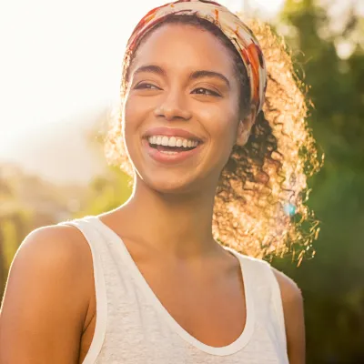 Smiling woman with a positive outlook.