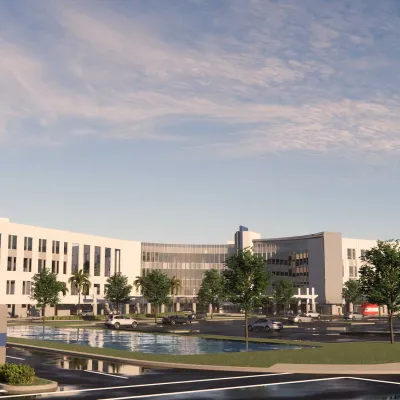 A render of the front entrance of AdventHealth Riverview