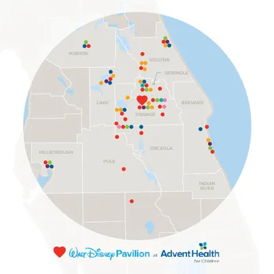 Walt Disney Pavilion at AdventHealth for Children Location Map