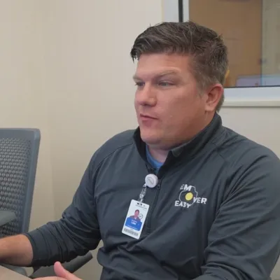 Dr. Andy Little at a work station in the AdventHealth East Orlando ER
