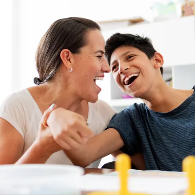 A mother and son with special needs.