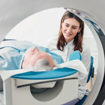A man prepares for an MRI.