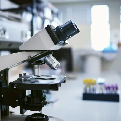 A microscope in a lab.