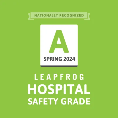Leapfrog A Grade Hospital Safety Grade Spring 2024 logo.
