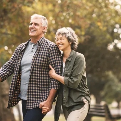 Couple walking in the park.