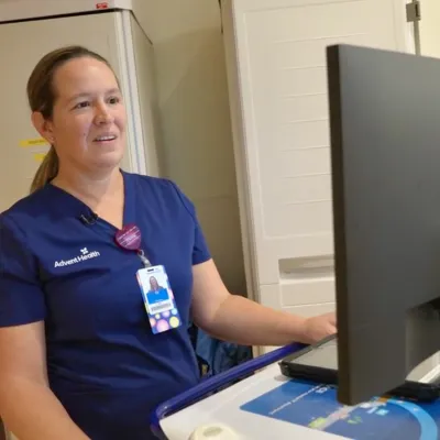 TJ Weaver at work in the AdventHealth Celebration pediatric emergency room