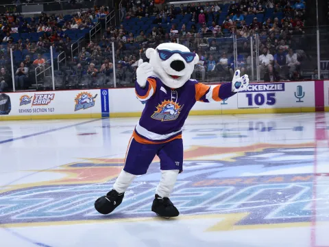 Shades, the Orlando Solar Bears Mascot, Skates Around a Hockey Rink