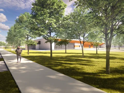 Sebring Wellness Center sidewalk view rendering.