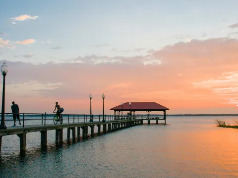 Sunset at a lake.