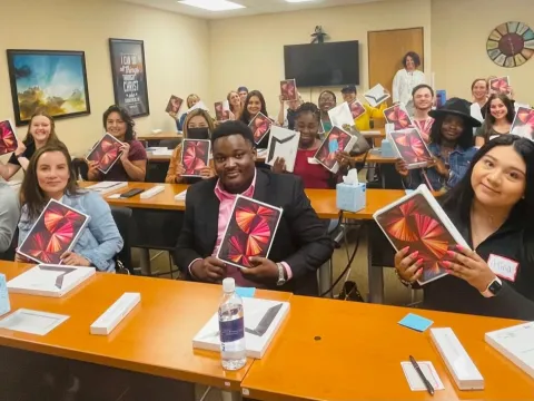 AHU Denver nursing students receive their iPads in May 2022.