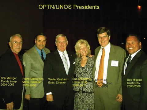 In 2008, past Organ Procurement and Transplant Network (OPTN) and United Network for Organ Sharing (UNOS) Presidents gather at a recognition event.