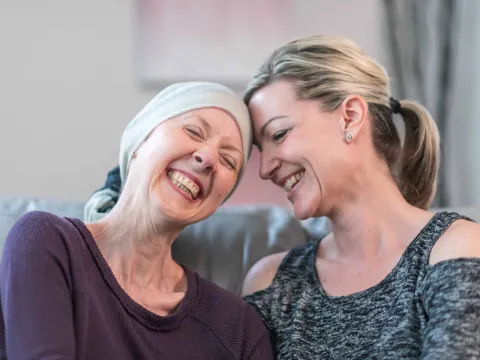 Cancer patient with family member.