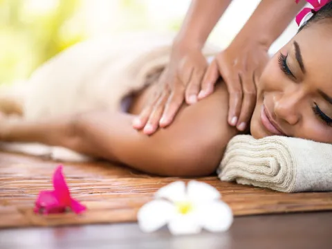 A woman receives a massage.