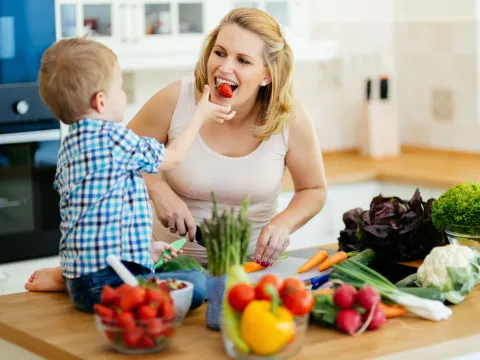 Mom and Son Cooking Healthy Meal