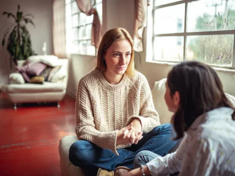 Mother and daughter having a talk