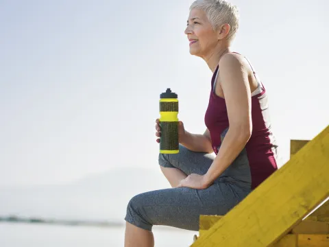 Woman taking a water break