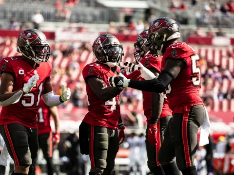 Bucs teammates during a game.