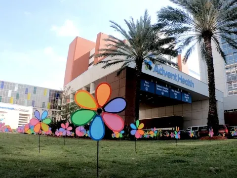 217 pinwheels placed at the AdventHealth Orlando campus to represent the 217 donors who gave the gift of life in Central Florida in 2020