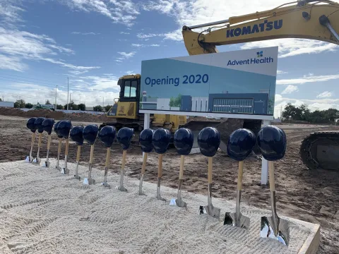 Shovels and hardhats await the groundbreaking of an emergency room and health park in Osceola County.