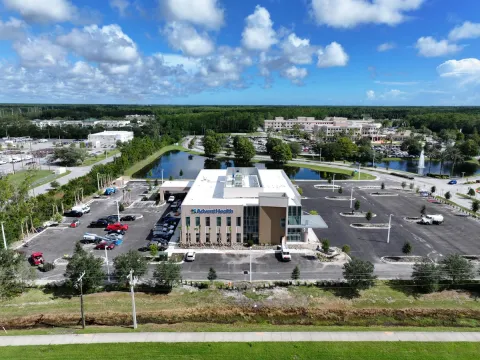 Aerial view of the Freytag Cancer Center on the AdventHealth Palm Coast campus.