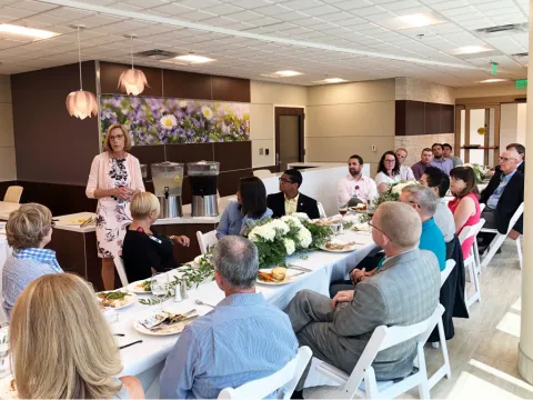 Lanell Jacobs speaking at the Edna Owens Breast Center Lunch