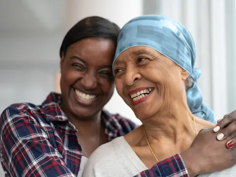 A young woman hugging her relative