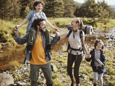 A family hiking.