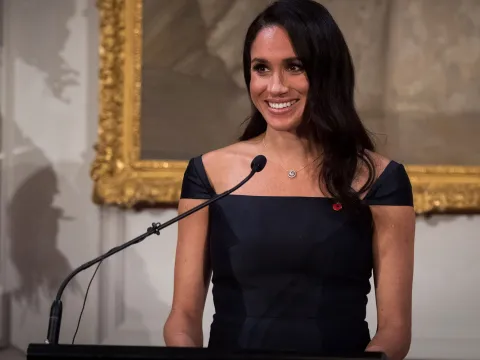 Meagan Markle on the podium speaking