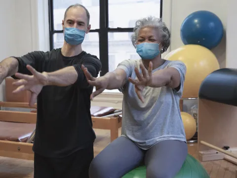 A woman doing physical therapy.