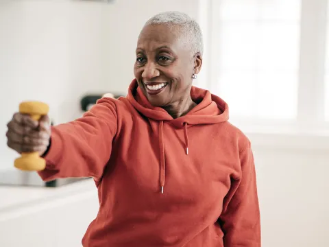 A woman exercising at home.