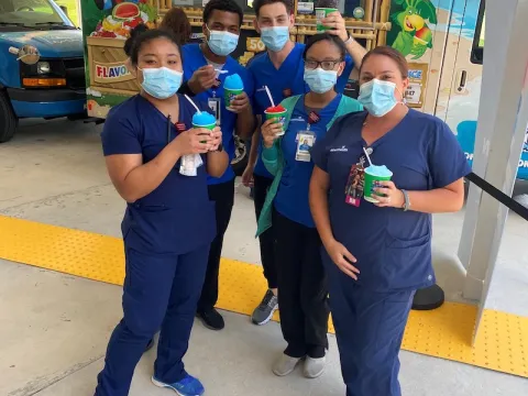 Nurses enjoying kona ice drinks