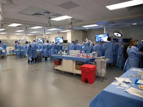 Surgeons working in a Nicholson Center Skills Lab.