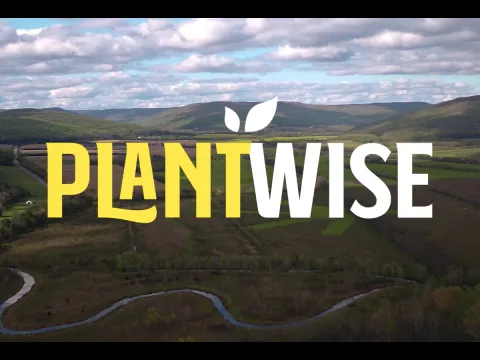 PlantWise documentary logo on top of a scenic valley.