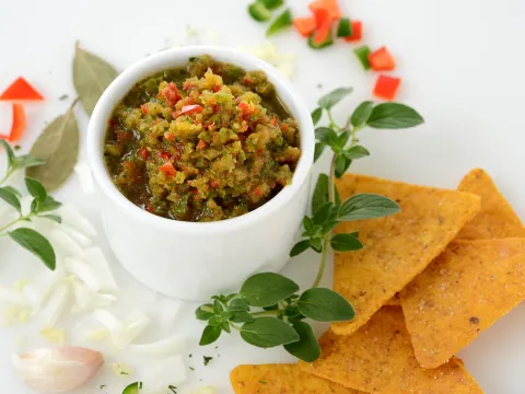 Spread made from pepper, onion and garlic in a bowl